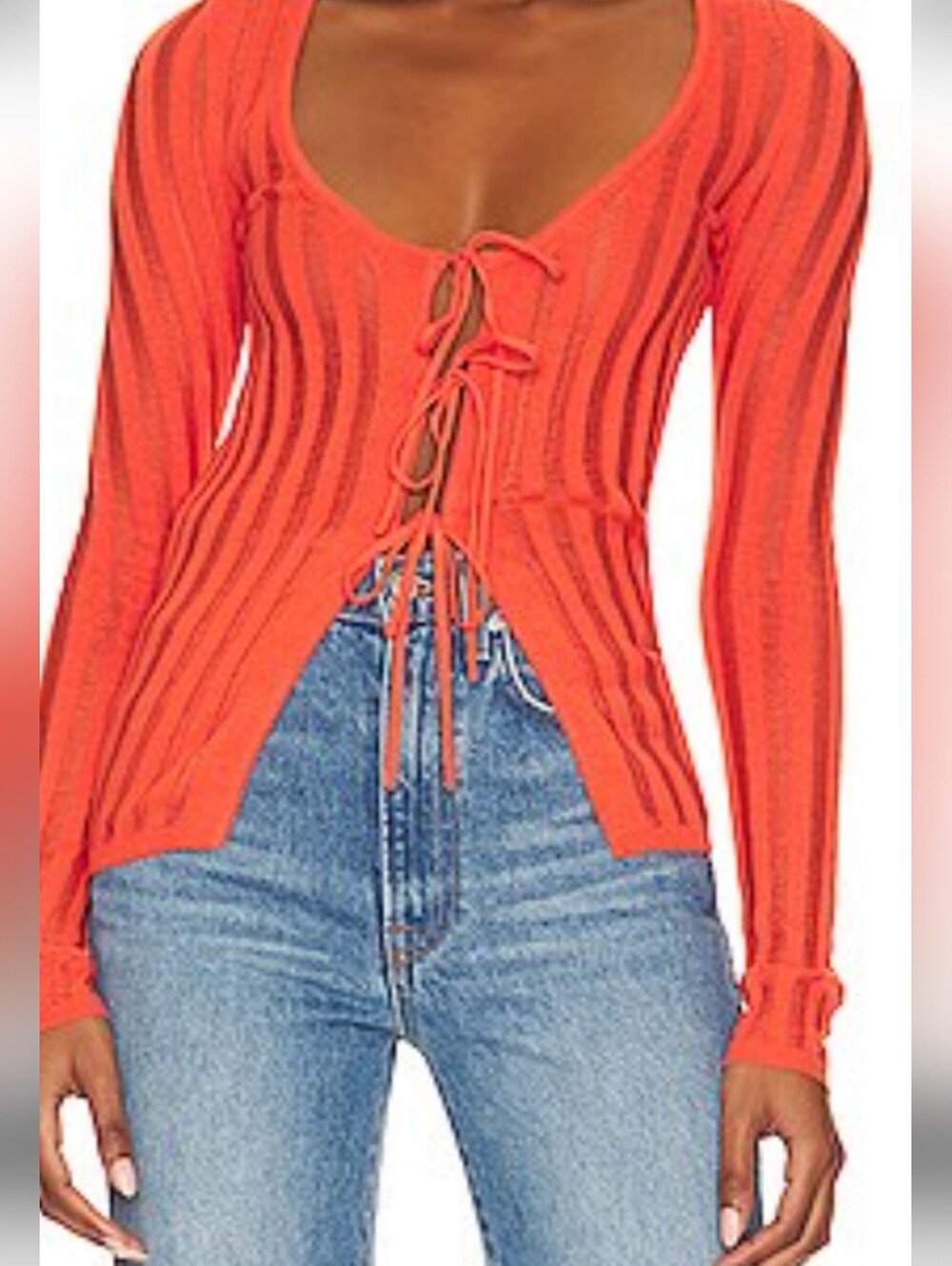 Dear Diary Off-Shoulder Tie-Front Cardigan by Promesa Orange